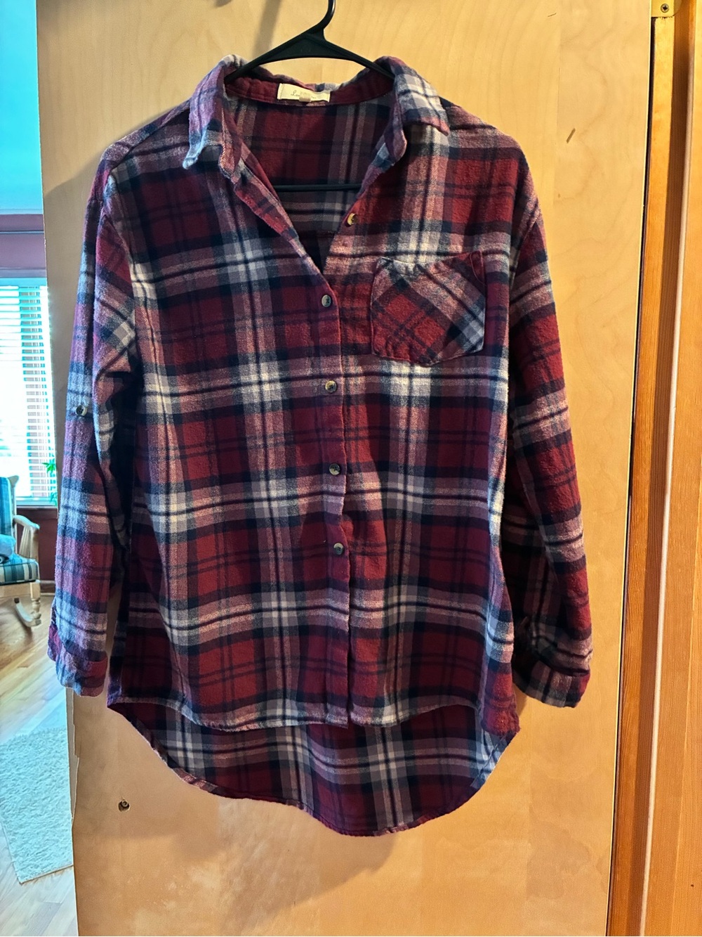 Love Notes Red Burgundy Plaid Button-Front Shirt